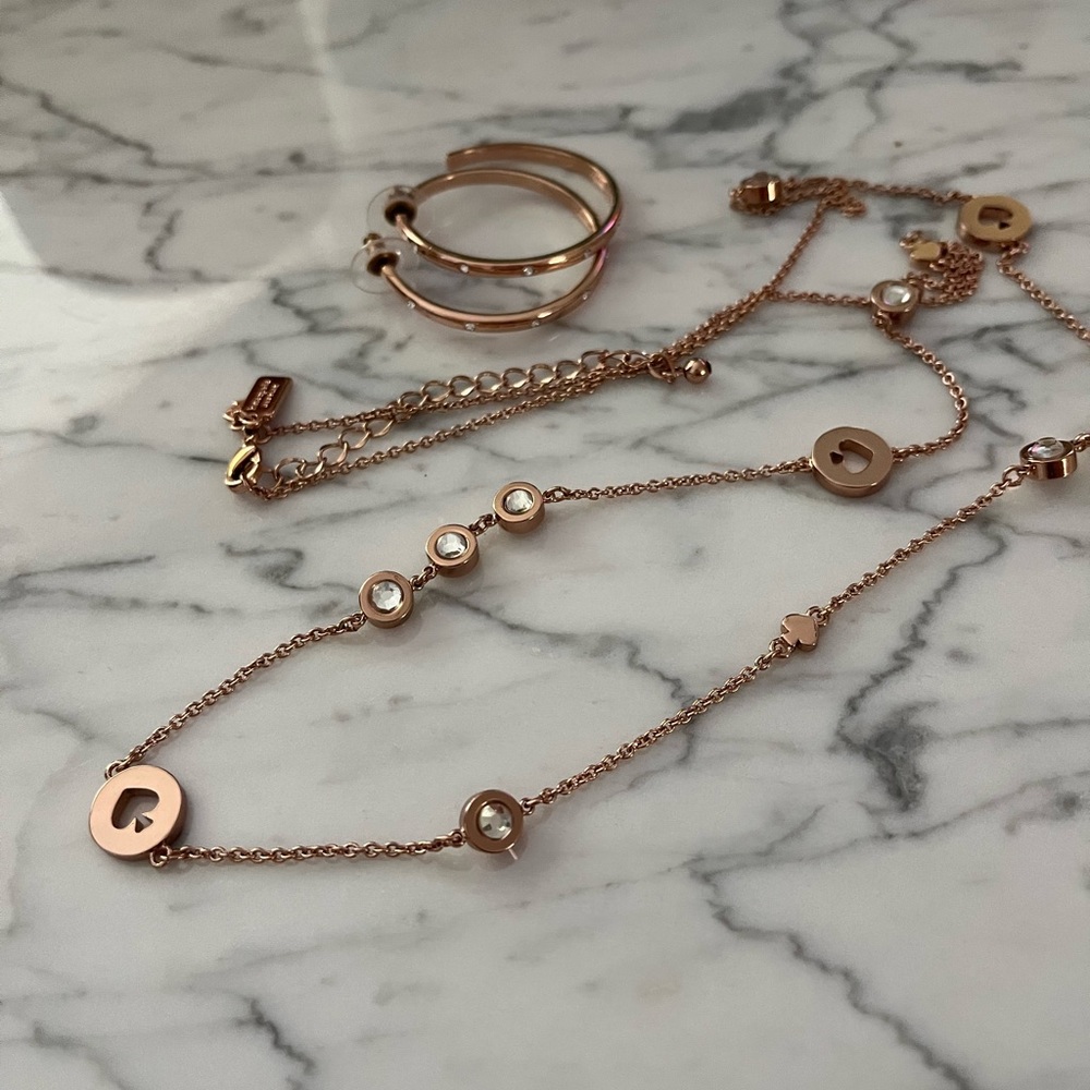 Kate Spade Rosegold necklace & hoop earrings